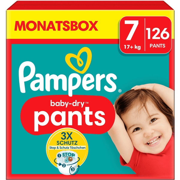 Pampers Baby-Dry Pants, Gr. 7 Extra Large, 17kg+, Monatsbox (1 x 126 Pants)