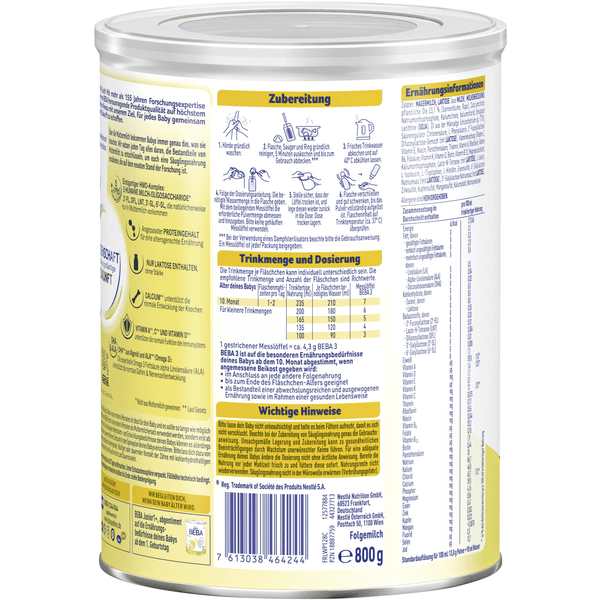 Nestlé BEBA 3 Folgemilch 6 x 800 g ab dem 10. Monat Vatertagsangebot