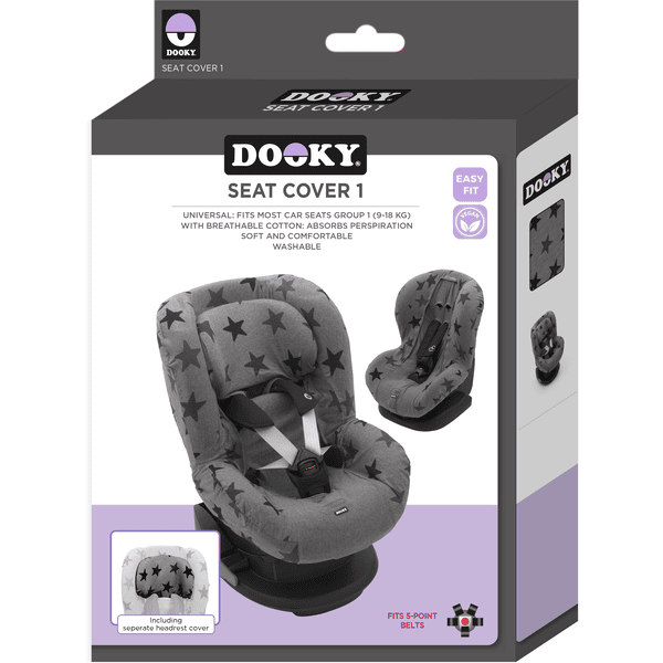 DOOKY Sitzbezug für Kindersitze Gruppe 1 Grey Stars Fabrik Onlineshop