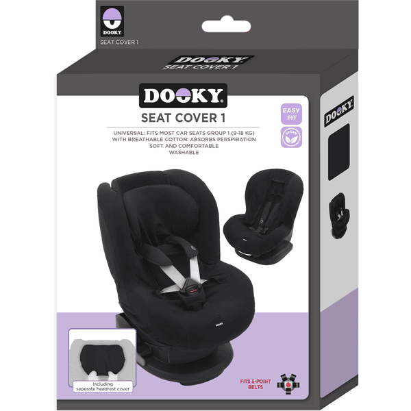 DOOKY Sitzbezug für Kindersitze Gruppe 1 Black Uni Kauf eins, bekomm eins gratis