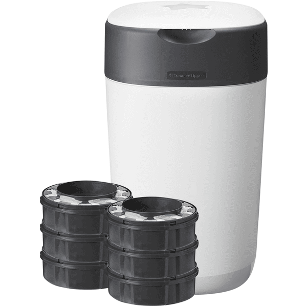 Tommee Tippee Twist & Click Advanced Windeleimer, inkl. 6 Kassetten mit nachhaltig gewonnenem, antibakteriellem Greenfilm in weiß