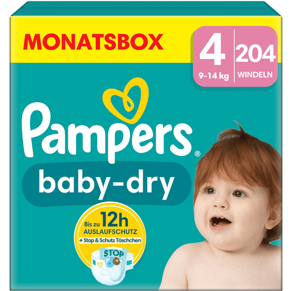 Pampers Baby-Dry Windeln, Gr. 4, 9-14 kg, Monatsbox (1 x 204 Windeln)