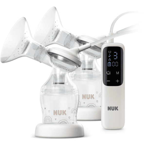 NUK elektrische Doppelmilchpumpe Soft & Easy mit Akku und weicgen Brustaufsätzen inkl. Babyflasche Perfect Match 150ml Preisnachlass