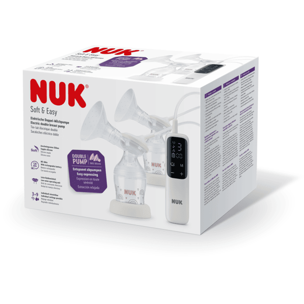 NUK elektrische Doppelmilchpumpe Soft & Easy mit Akku und weicgen Brustaufsätzen inkl. Babyflasche Perfect Match 150ml Preisnachlass