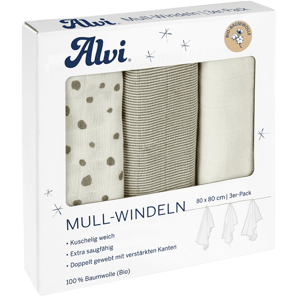 Alvi® Mullwindeln 3er Pack Aqua Dot 80 x 80 cm Letzte 3 Tage