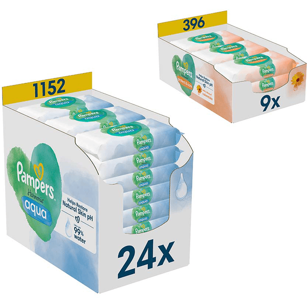 Pampers Feuchttücher-Set Harmonie Protect & Care Calendula, 396 Tücher (9 x 44 Stk) und Harmonie Aqua 1.152 Tücher (24 x 48 Stk) Günstiger Verkauf