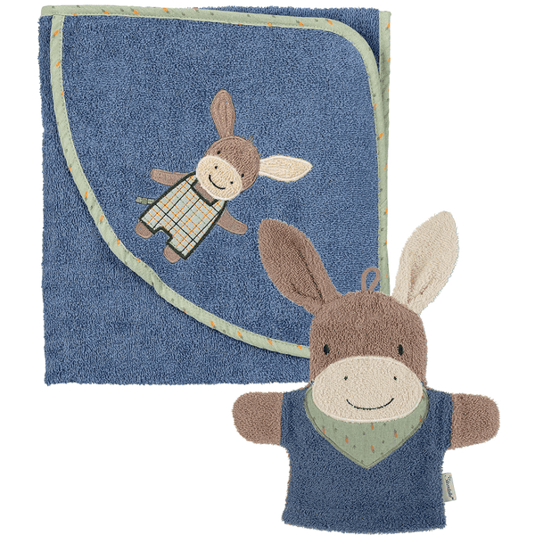 Sterntaler Bundle Kapuzen-Badetuch/ Waschhandschuh Emmilius mittelblau Exklusive Angebote