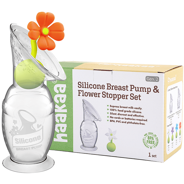 haakaa® Milchpumpe mit Saugfuß 100ml inkl. Blumenverschluss in orange Auslauf