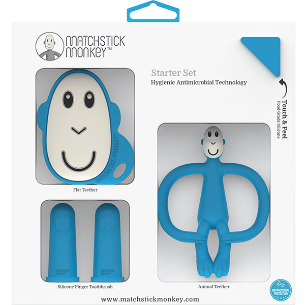 MATCHSTICK MONKEY™ Beißring Starter Set Affe blau Heißer Verkauf