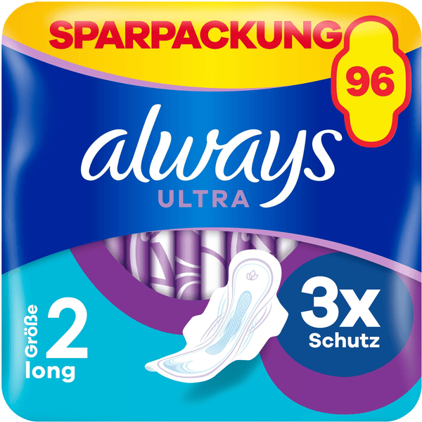 always Binden mit Flügeln Ultra Long Größe 1 Monatspaket, 96 Binden (3 Packungen x 32 Stück)