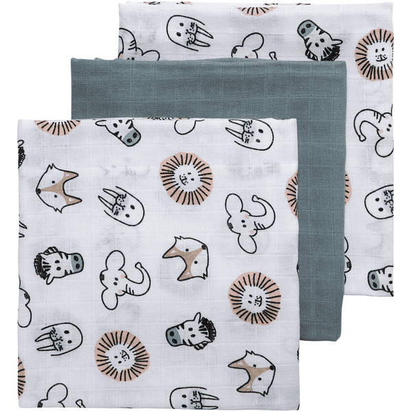 Meyco Mullwindeln 3er-Pack Animal/Stone Green 70 x 70 cm Sonderangebot